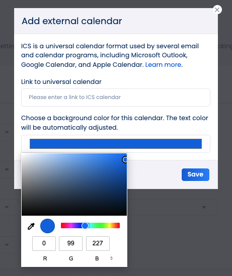 Connect and import external calendars (Google Calendar iCal etc