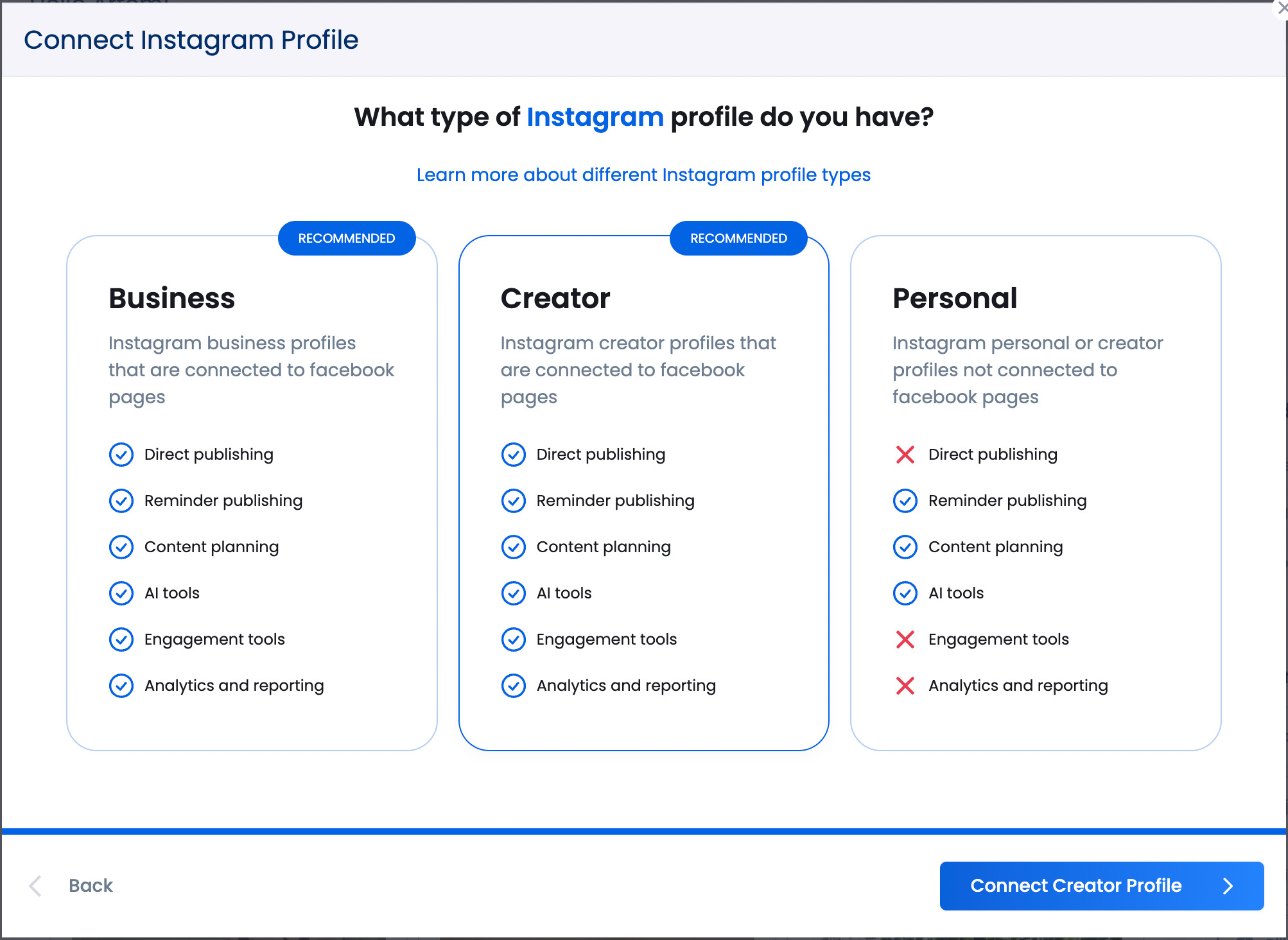 Instagram profile types explained Business, Creator, Personal Vista Social
