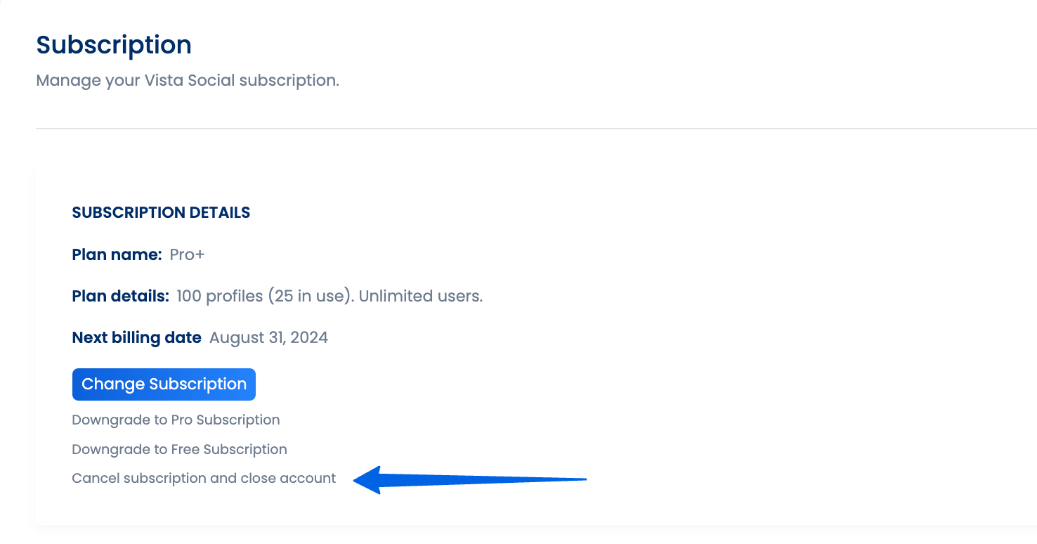 How to cancel your subscription or delete your account Vista Social