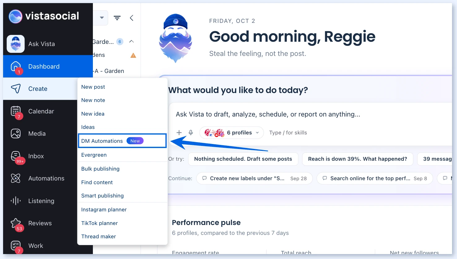 Create menu with DM Automations highlighted