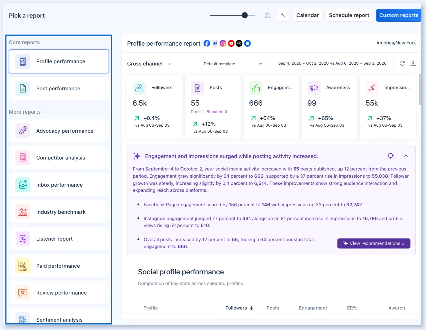 Report picker with core and additional reports