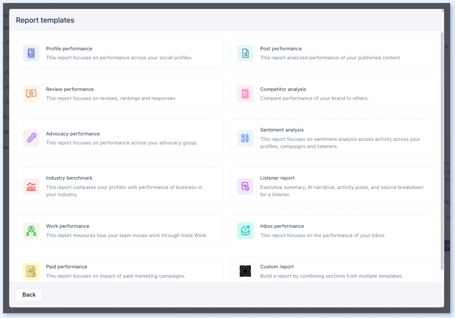 Report templates type picker