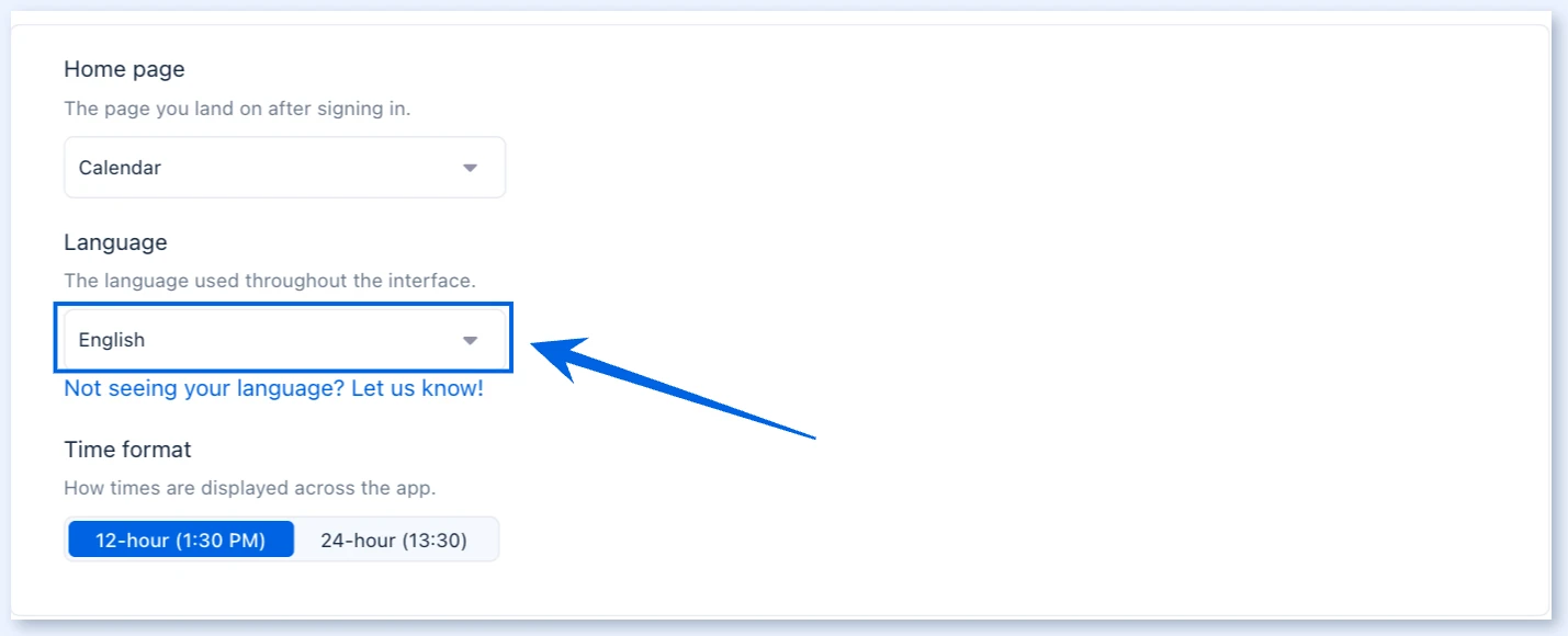 Language dropdown in Appearance settings