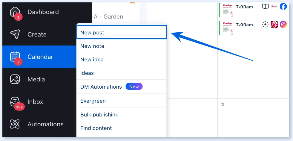 Create menu with New post highlighted