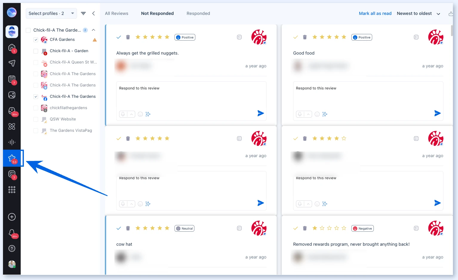 Reviews in the left navigation