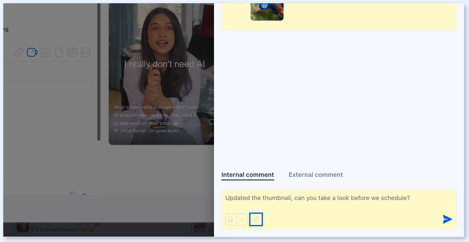 Internal comment box with the attachment icon