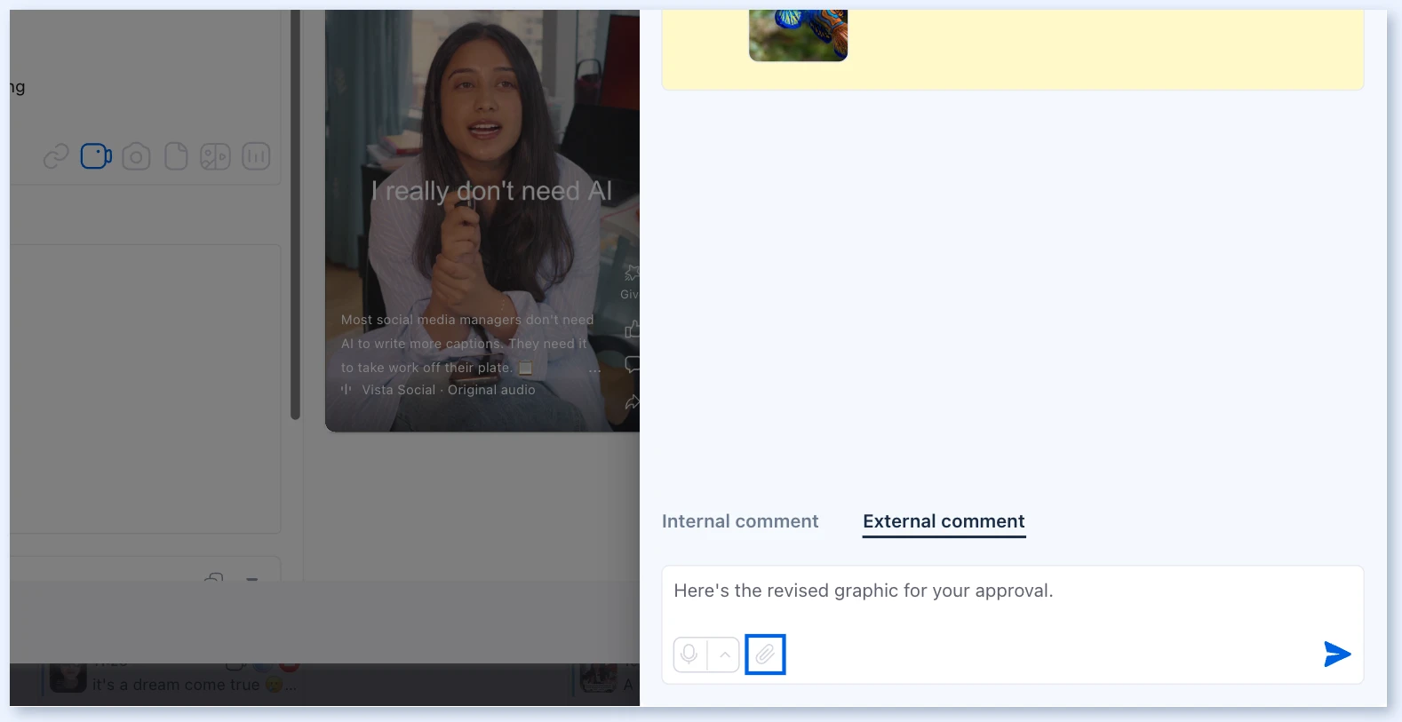 External comment box with the attachment icon
