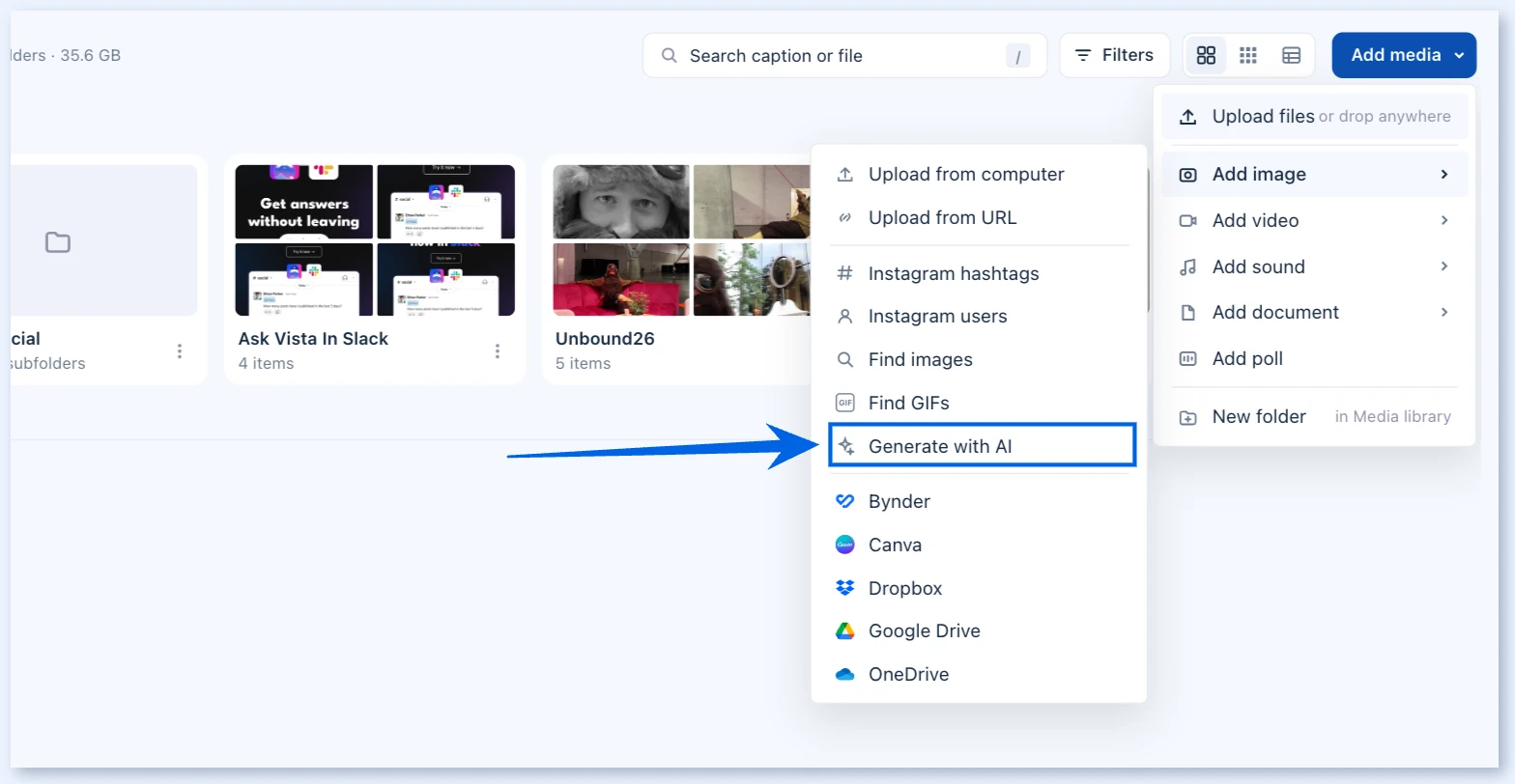 Generate with AI in the Add image menu