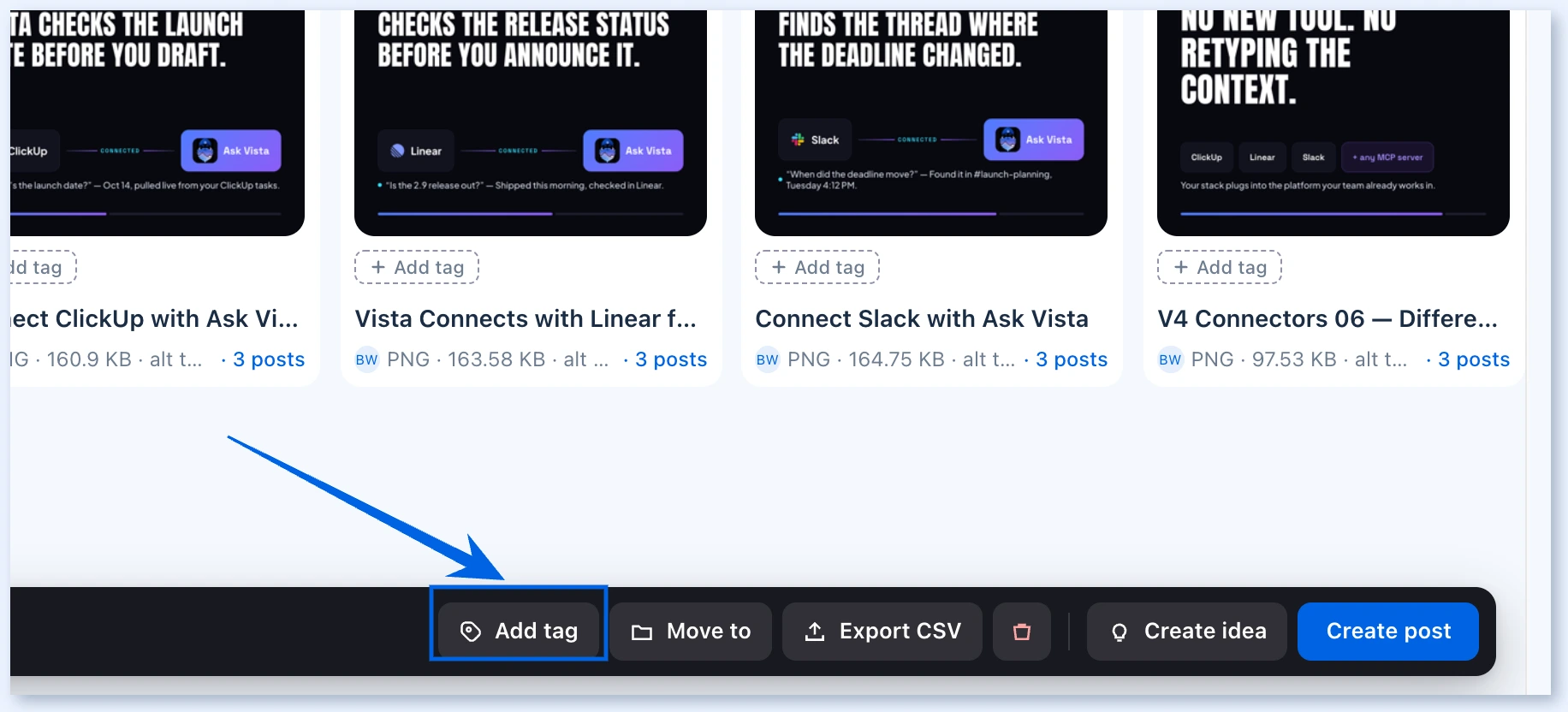 Add tag button in the bulk action bar