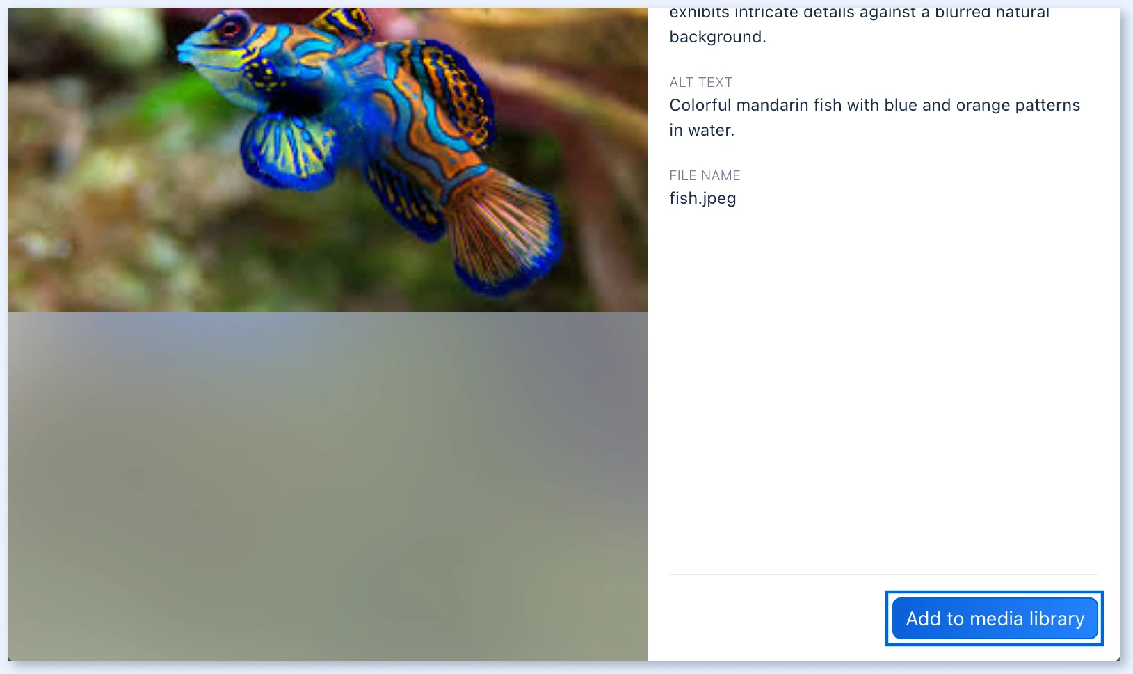 Add to media library button on a comment attachment