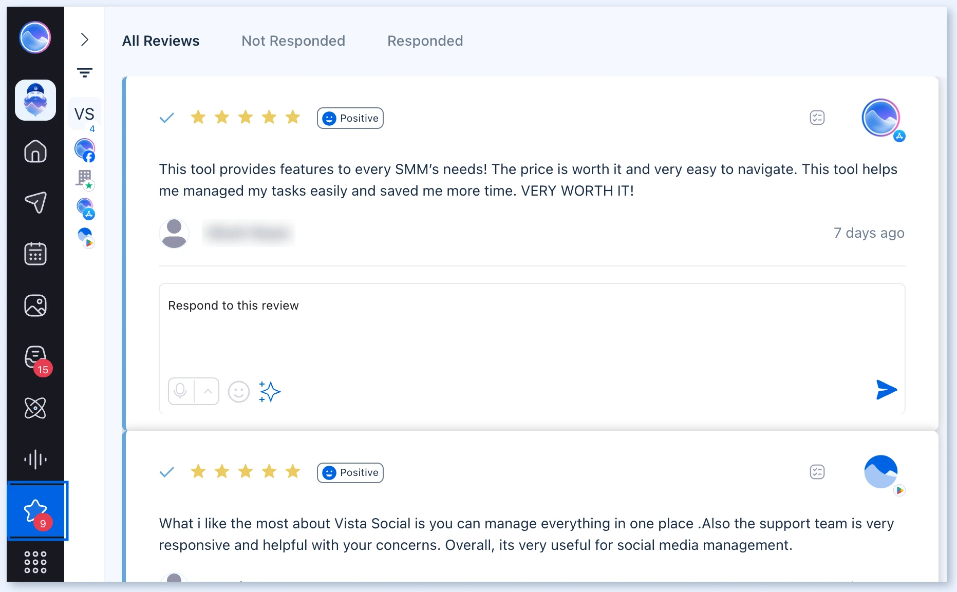 Reviews section in Vista Social