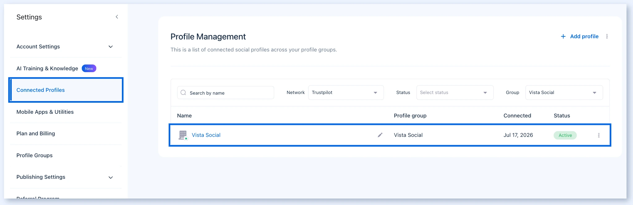 Review site profile in Profile Management