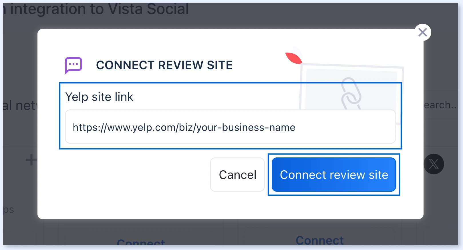Connect review site window with the site link field