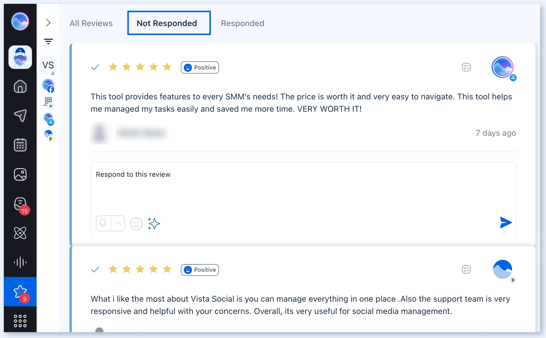 Отзывы с выбранной вкладкой «Не ответили»