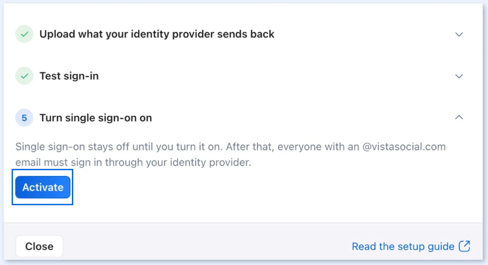 Step 5, with an Activate button and the status badge showing Inactive