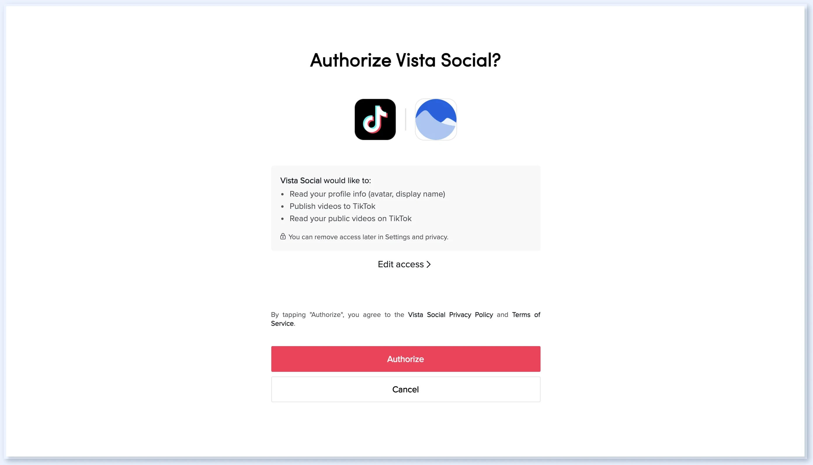 Экран авторизации TikTok с кнопкой Authorize
