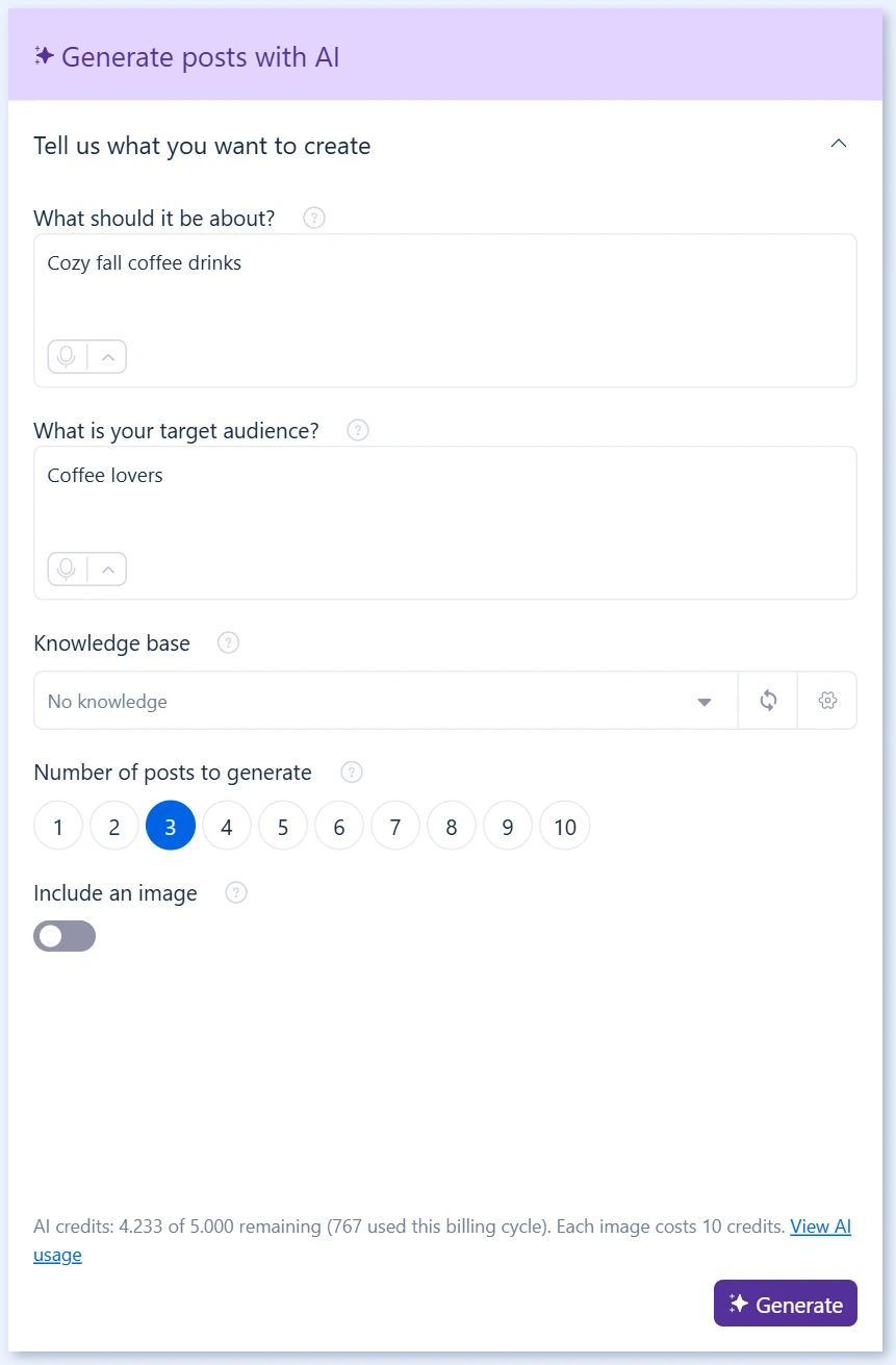 Panel Generate posts with AI