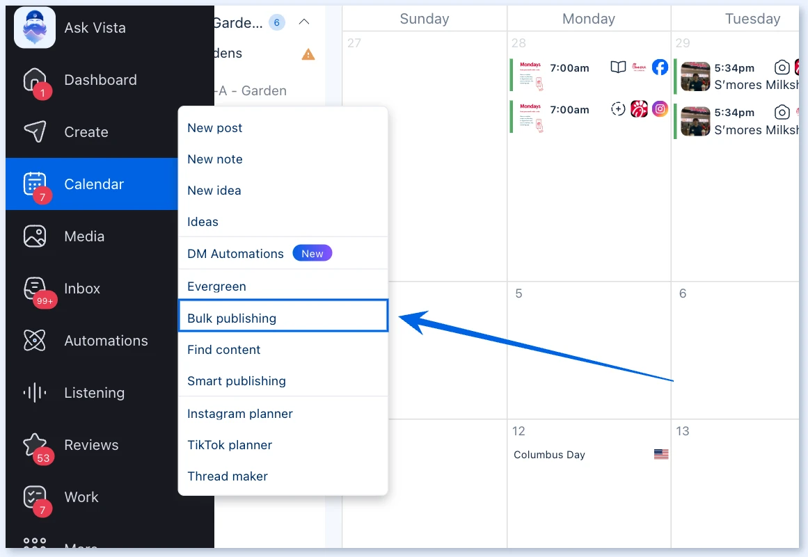 Меню Create с выделенным пунктом Bulk publishing