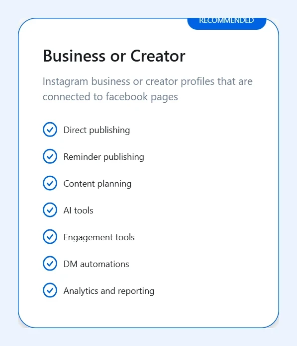 Opción de perfil Business o Creator y sus funciones