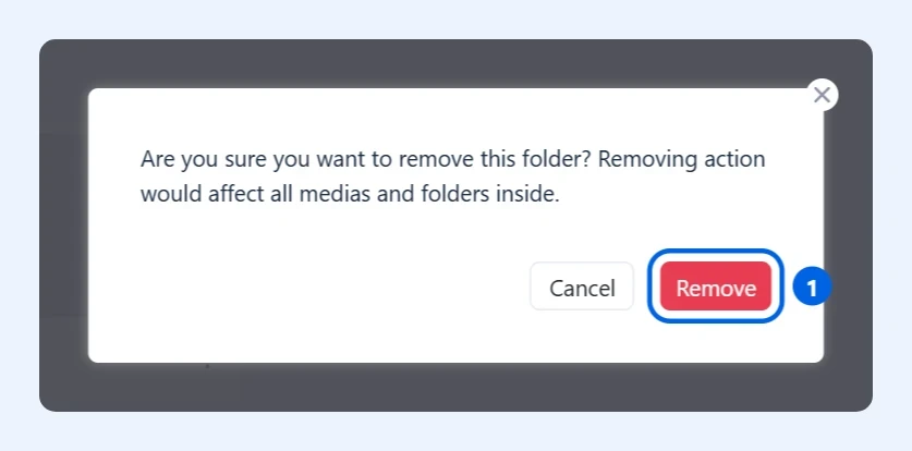 Mensagem de confirmação para remover a pasta
