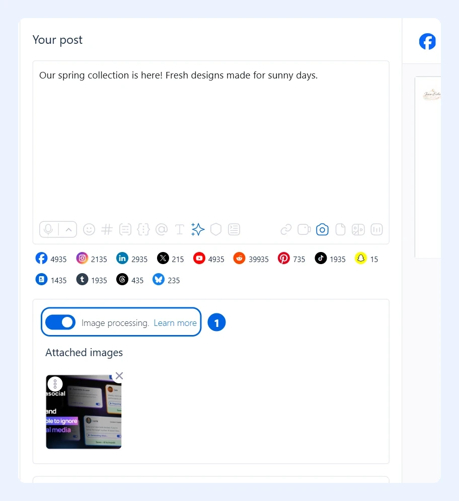 Editor de posts com a opção de processamento de imagens