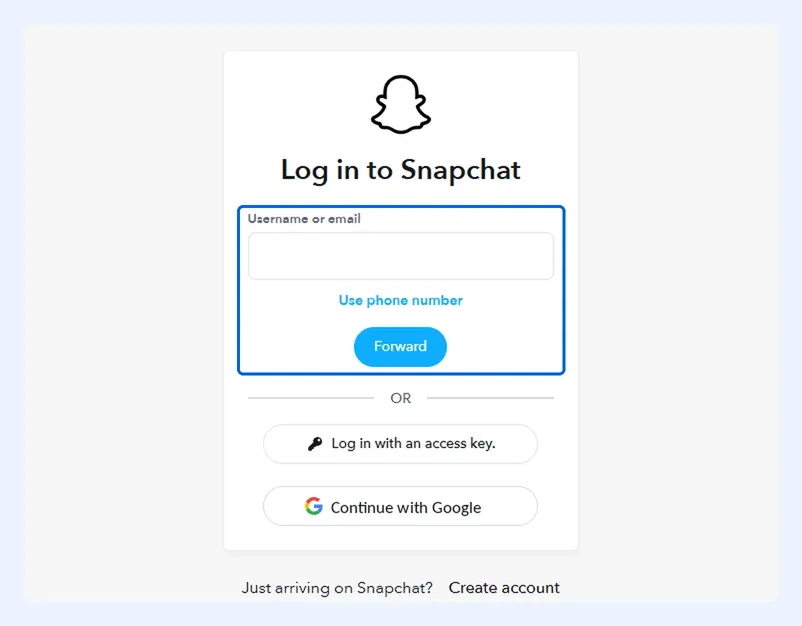 Экран входа в Snapchat