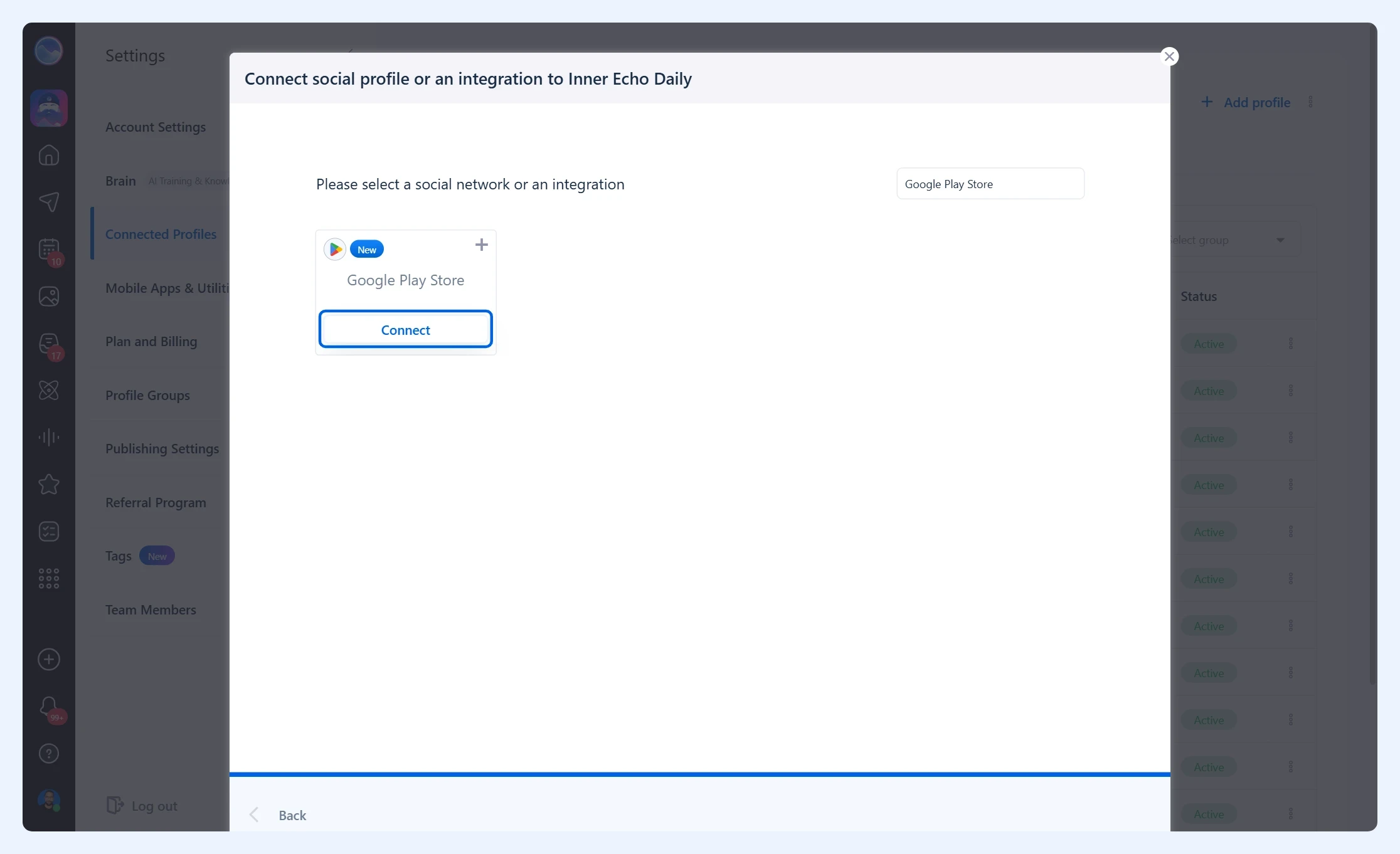 Bloco da Google Play Store com o botão Connect em destaque