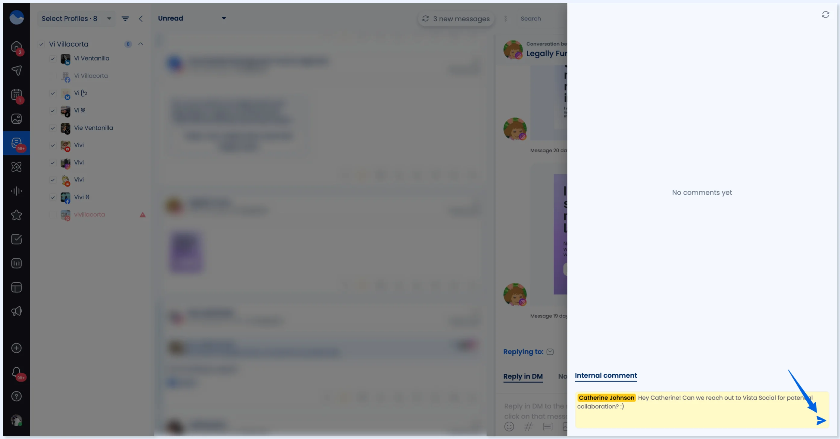 Botão de envio no painel de conversa da equipe