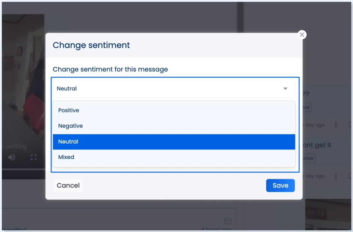 Menu de sentimento com as quatro opções