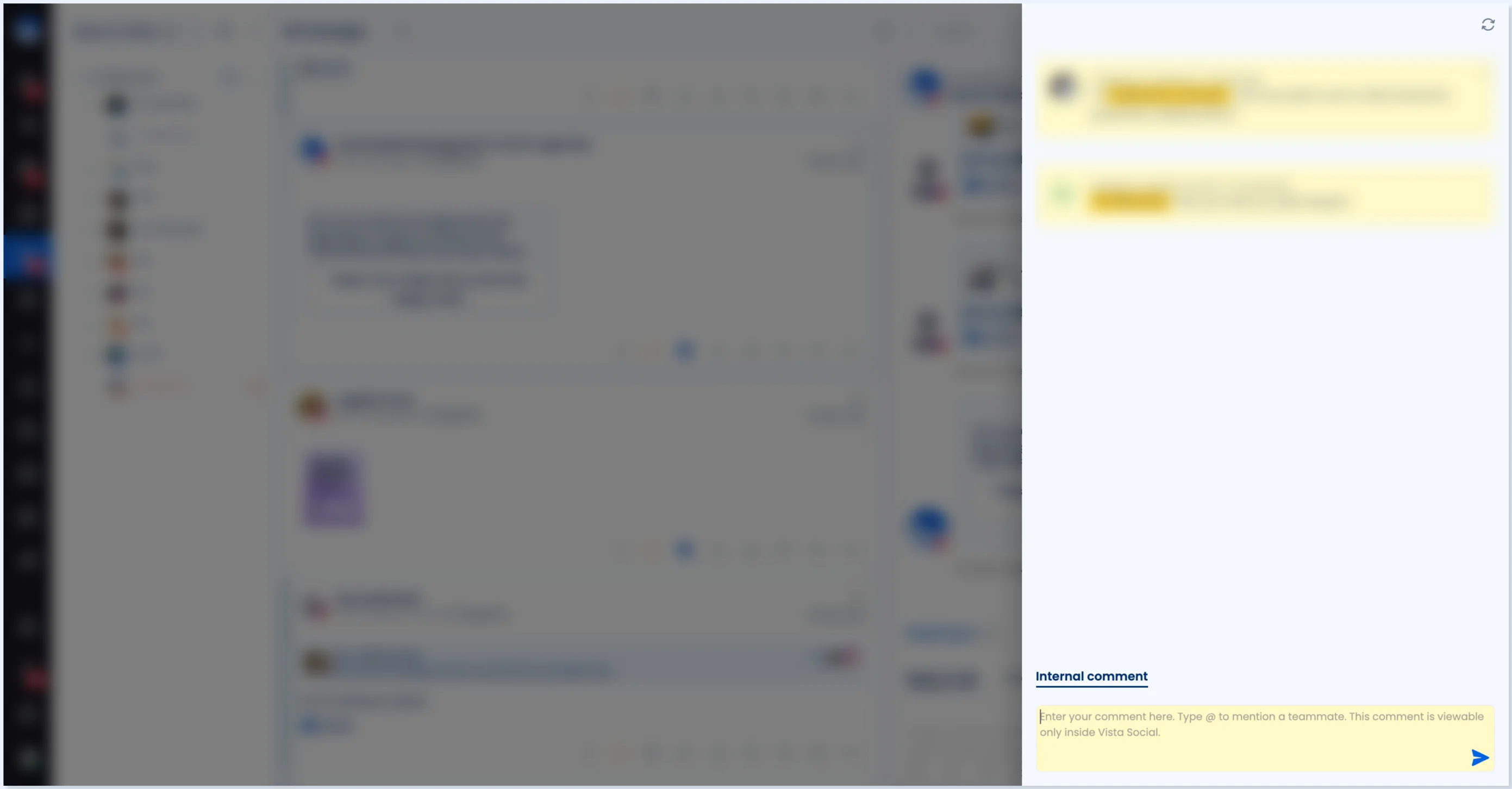 Painel de conversa da equipe com o campo de comentário interno