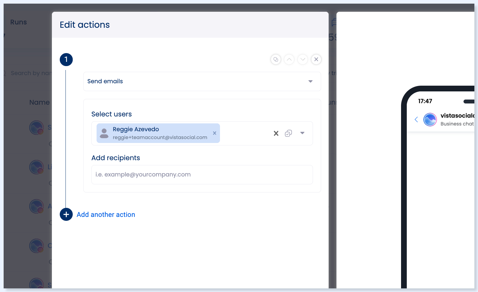 Campos Select users e Add recipients