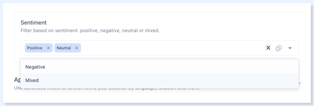 Filtro Sentiment en un oyente de Escucha social