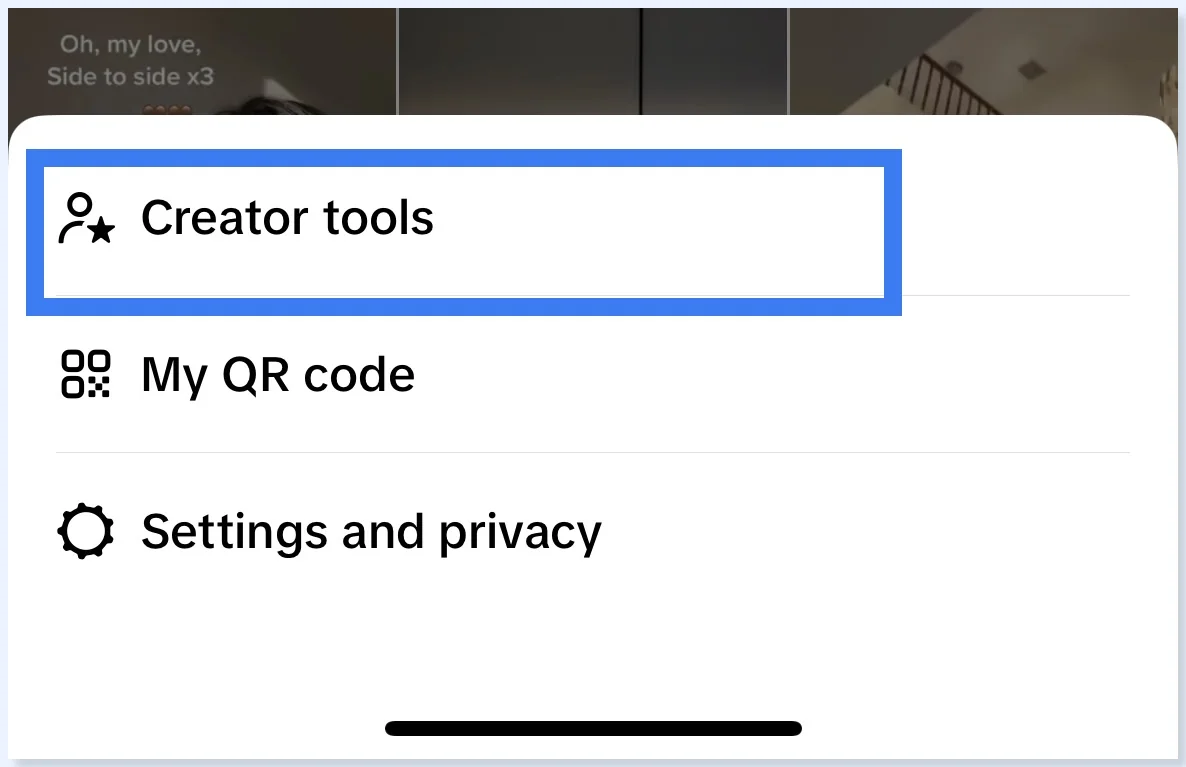 Creator tools no menu do TikTok