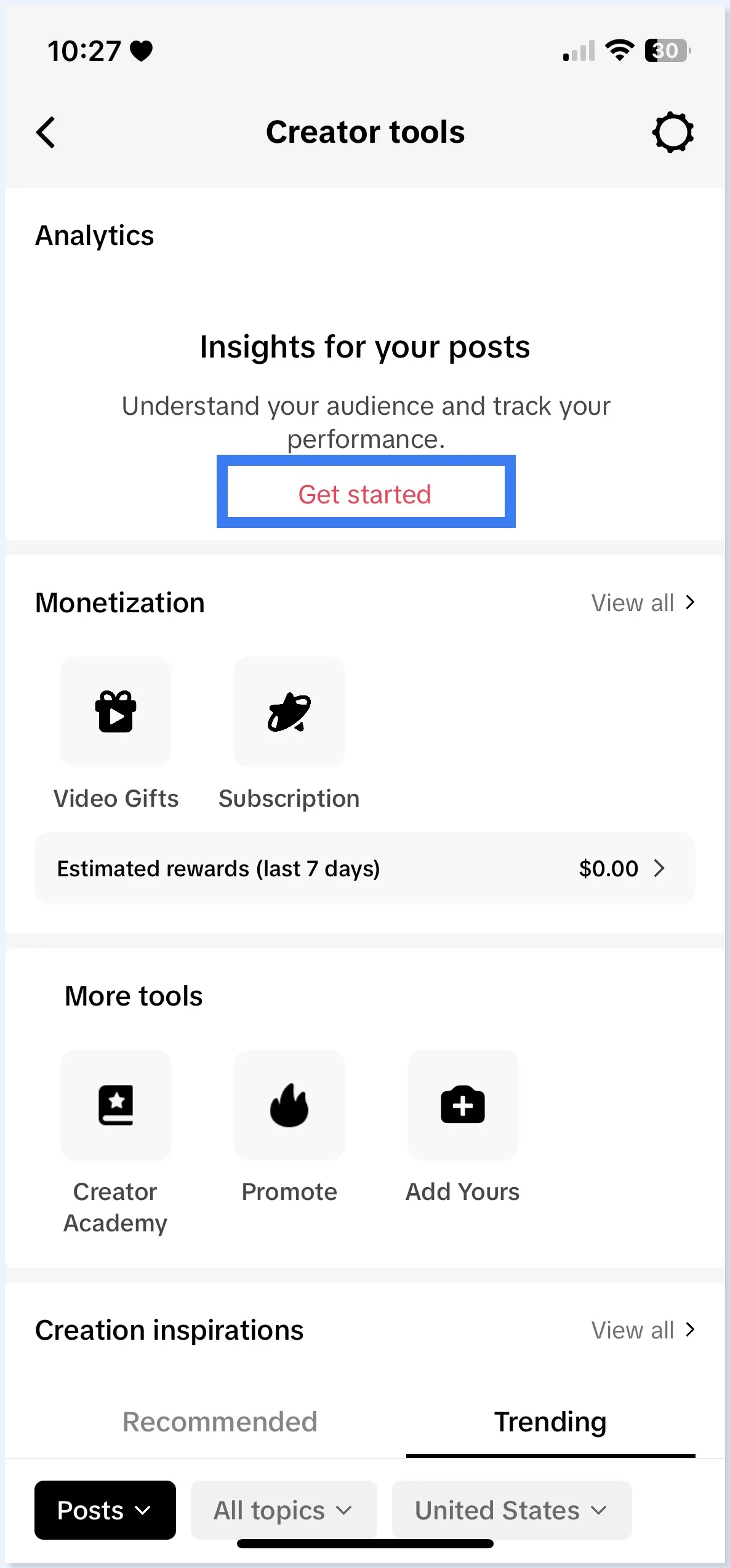 Get started em Analytics nas Creator tools