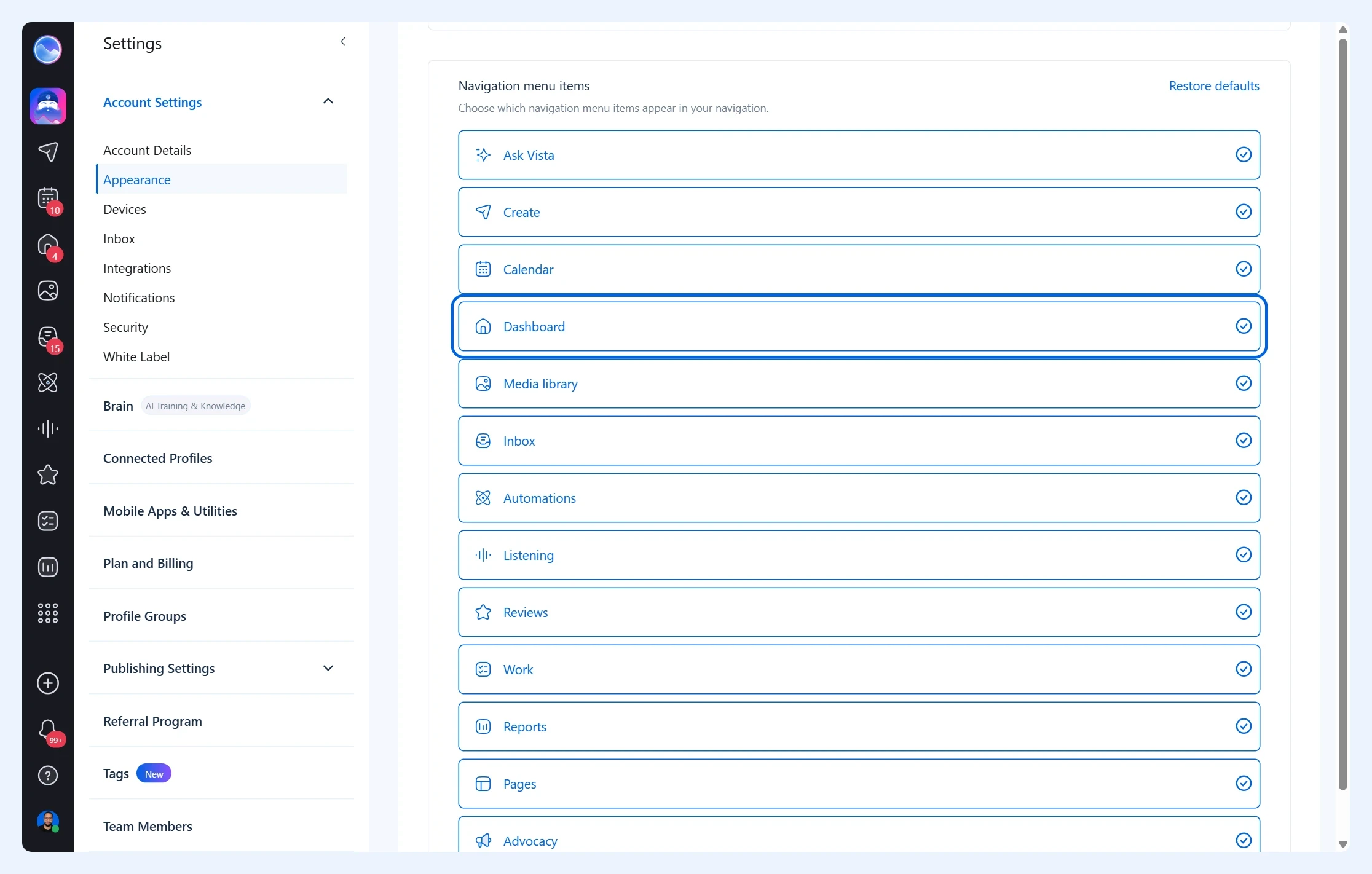 Reordered item in Navigation menu items