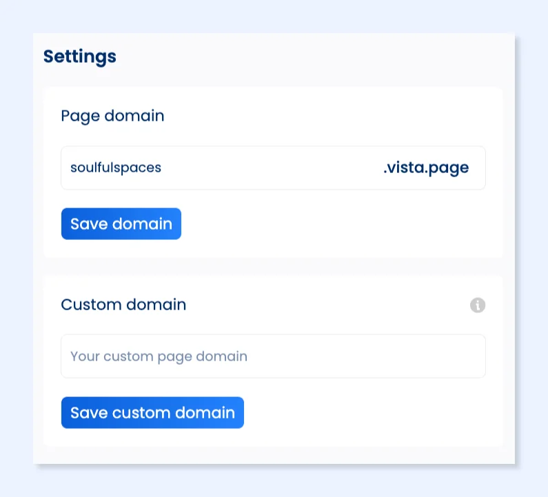 Configurações de Page domain e Custom domain