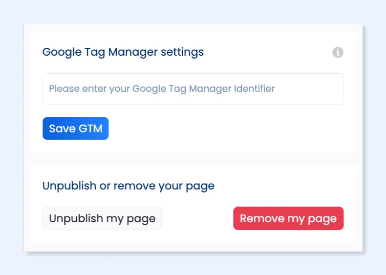 Google Tag Manager settings e Unpublish or remove your page
