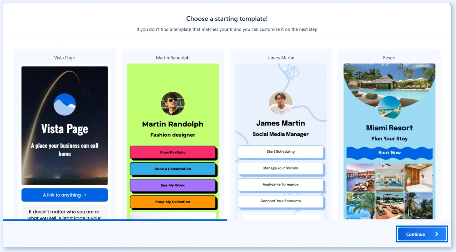 Janela Choose a starting template