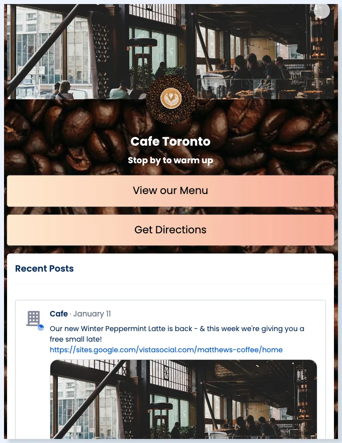 Posts exibidos em uma Vista Page publicada
