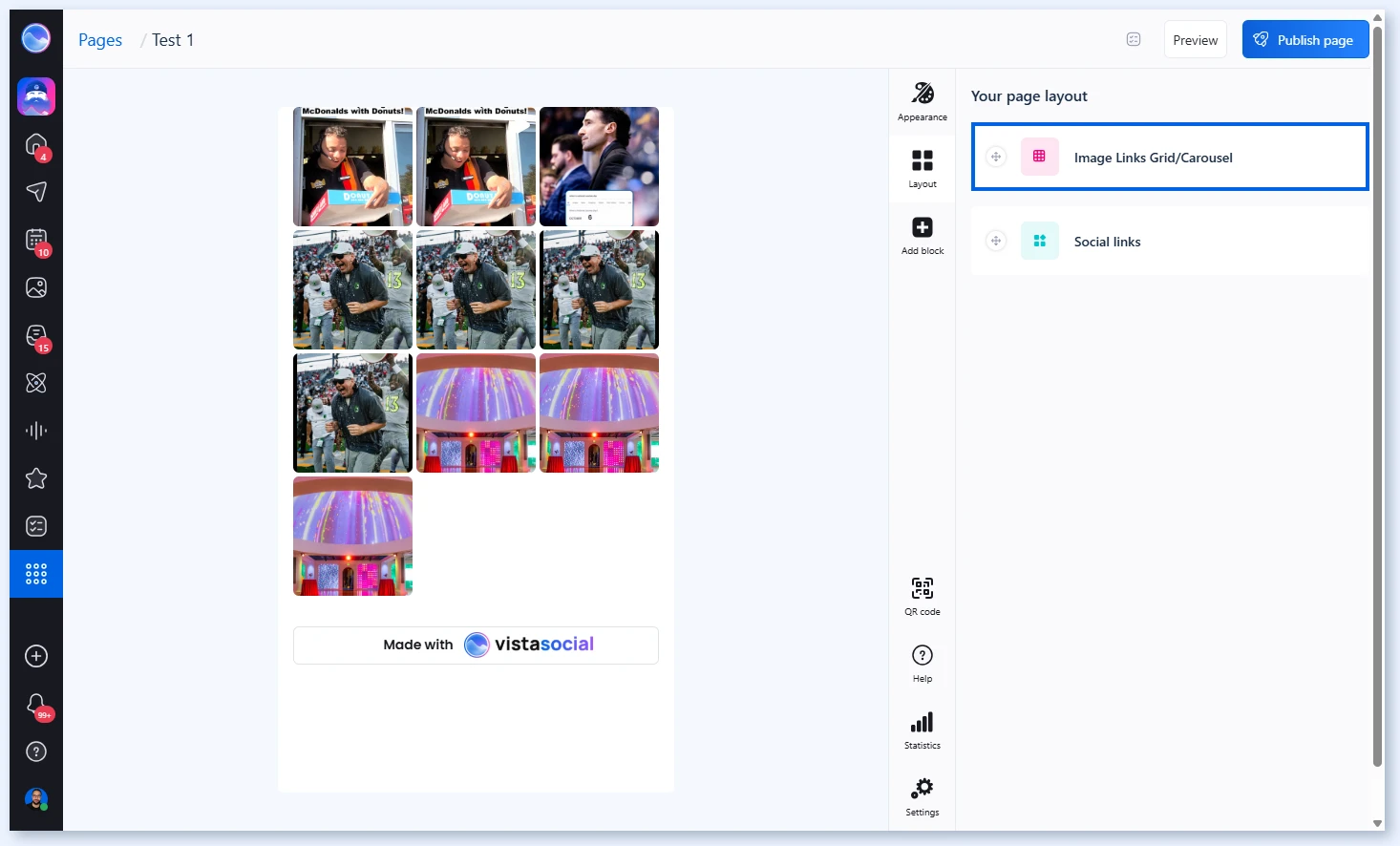 Блок Image Links Grid/Carousel на панели Layout