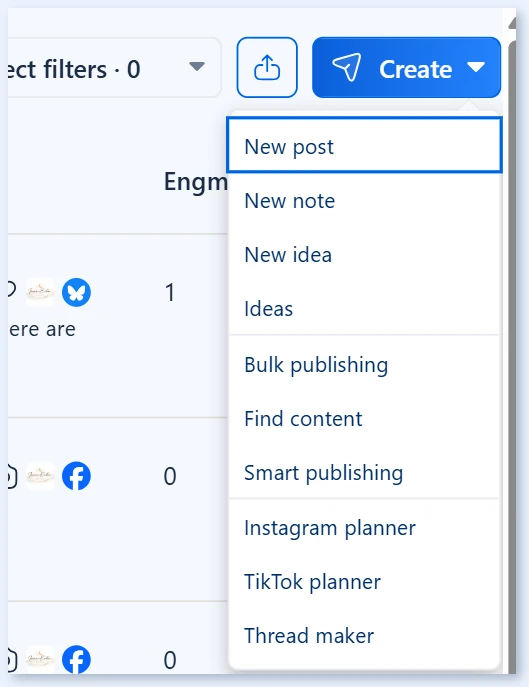 Пункт New post в меню Create