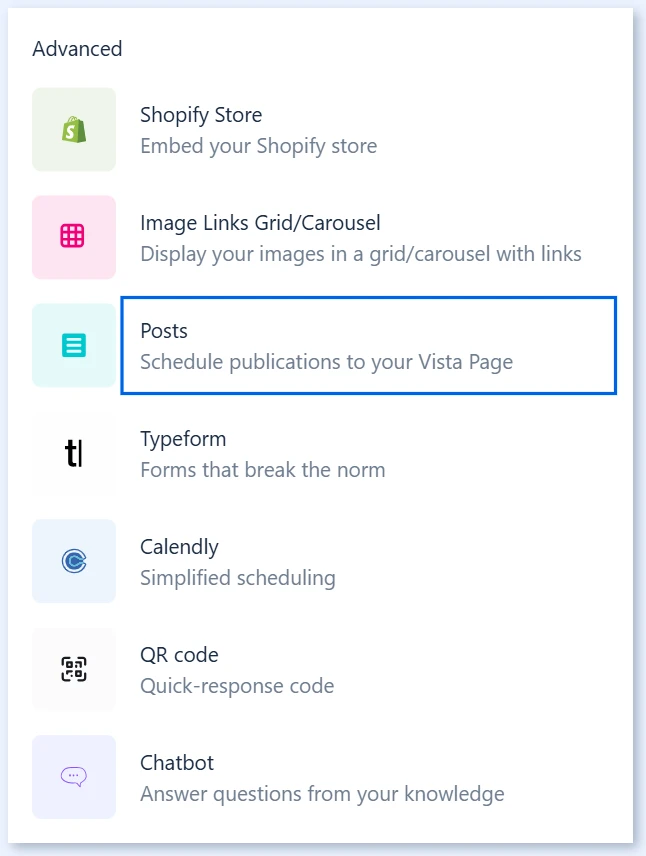 Блок Posts на панели Add block