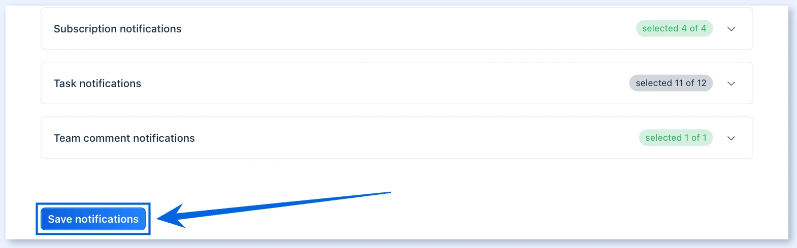 Save notifications button