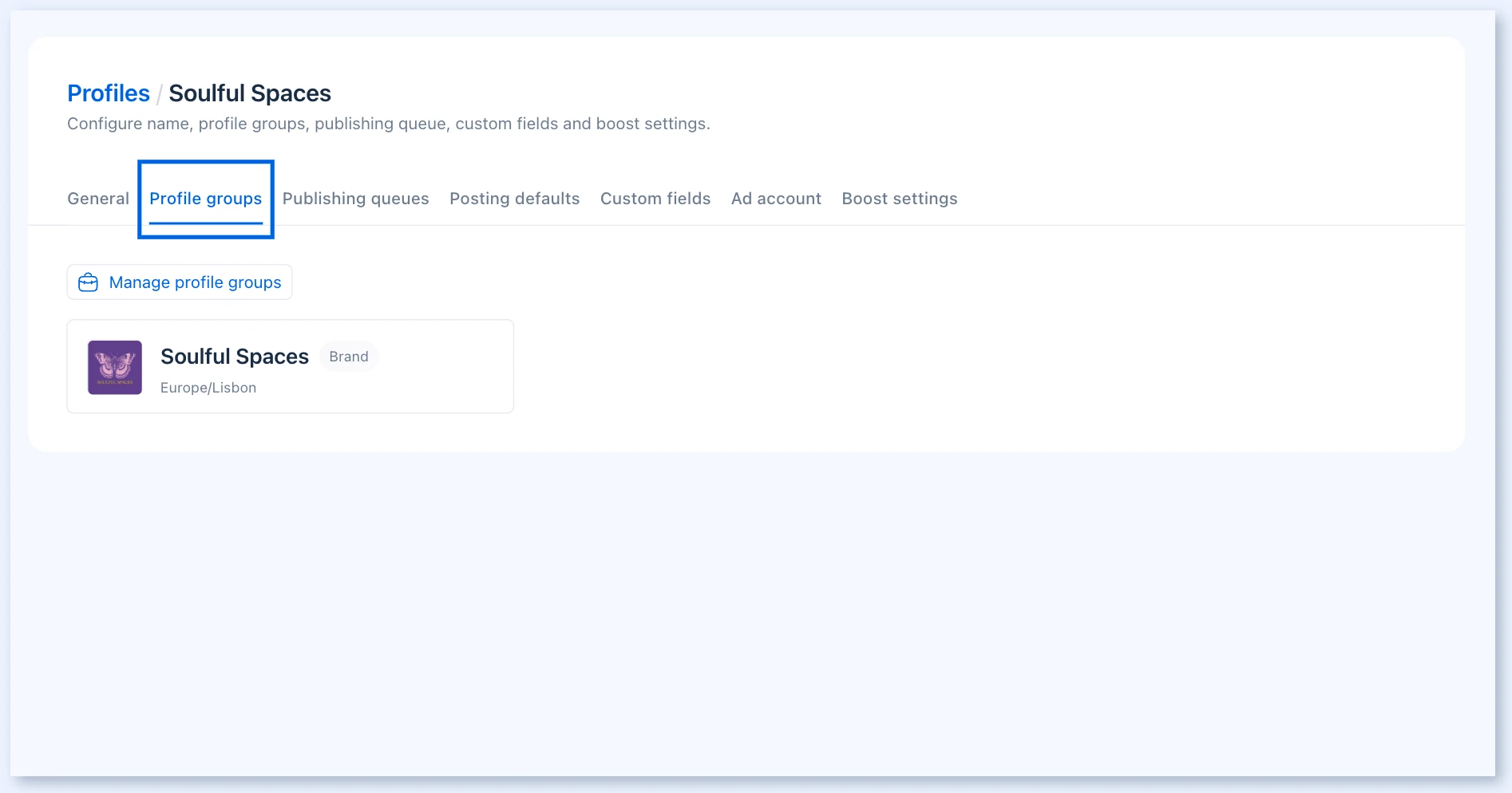 Вкладка Profile groups с Manage profile groups