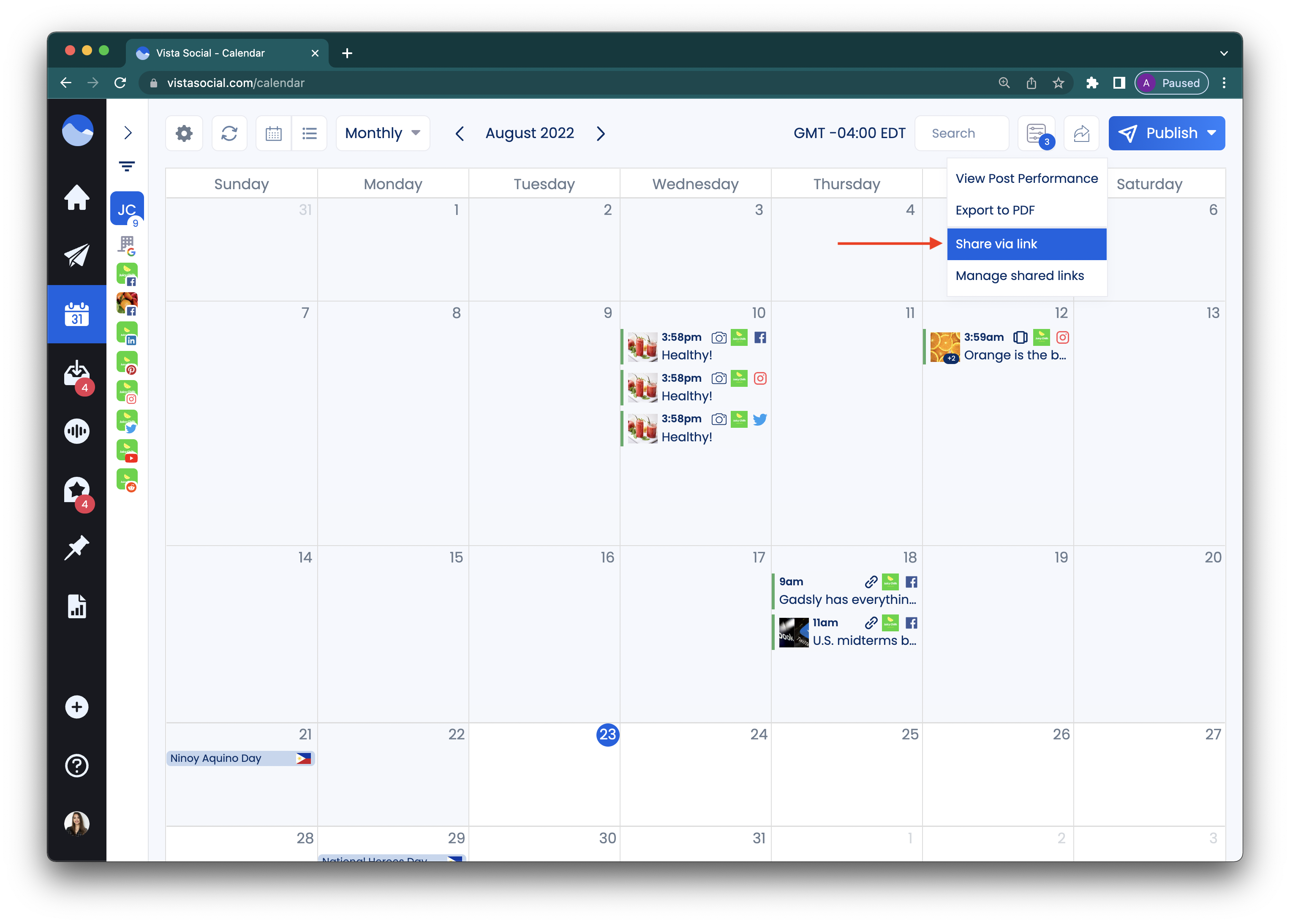 Shared Calendar Vista Social